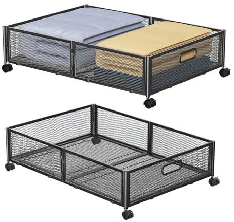 2 Pezzi Contenitori Sotto Il Letto con Ruote, Contenitori Portaoggetti Sotto Il Letto con Ruote, Cassetto Portaoggetti Sotto Il Letto, Cassetto Sotto Letto con Ruote per Camera Vestiti Coperte Scarpe