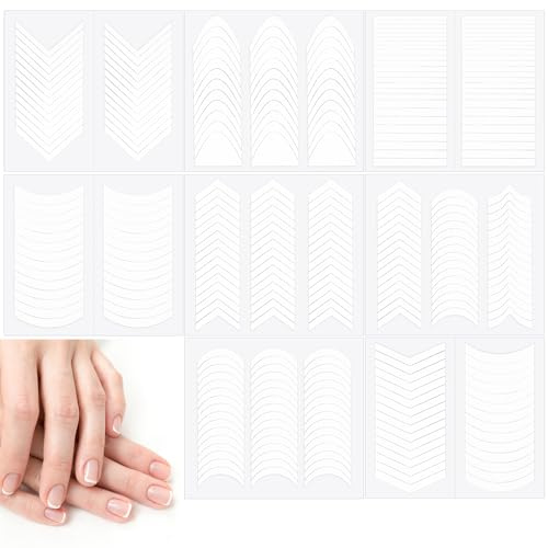 1734 pièces/48 feuilles de pochoir de manucure française, 8 styles blancs French Nails Pochoir autocollants pour ongles French Nails Autocollants pour manucure Décoration des bords Aide Outils de