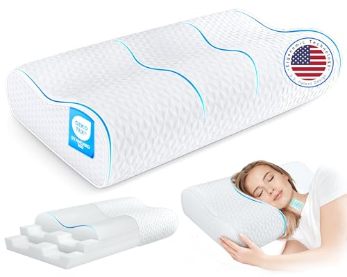 zibroges Cervical Neck Pillow King Size - Cooling Sandwich Dynamic Memory Foam Pillows for Sleeping, Adjustable Contour Ergonomic Orthopedic for Side, Back & Stomach Sleepers Soft, White
