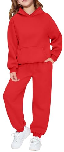 Tuta da ginnastica per bambini, set completo da 2 pezzi, per ragazzi e ragazze, oversize, a maniche lunghe, con cappuccio, pantaloni larghi e pantaloni da jogging per la scuola