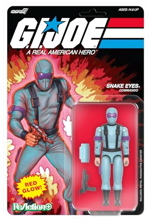 Super7 G.I. Joe Reaction+ Wave 06 Schlangenaugen-Actionfigur (Rot-Glitzer, Glasgift)