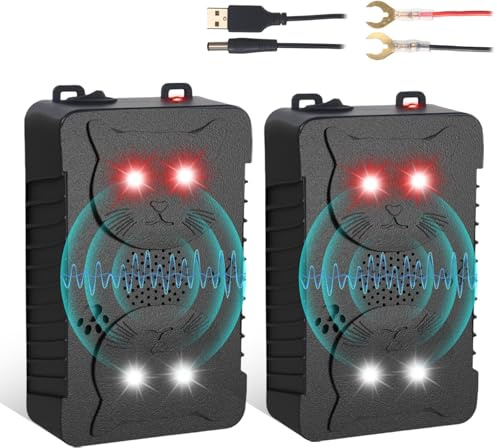 2 Packs Rodent Repellent for Car Engines, Ultrasonic Mouse Repeller Under Hood with Strobe Light, Battery Powered Rat Deterrent for Vehicle Attic Garage, Keep Rats Mice Away, Pest Control Device.