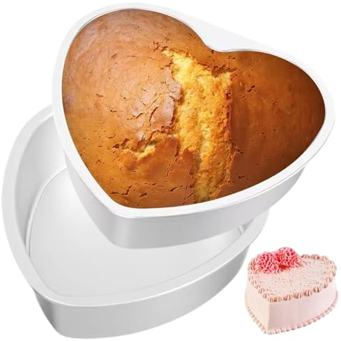Tortiera a forma di cuore in lega di alluminio da 2 pezzi da 10 pollici con fondo mobile, tortiera riutilizzabile antiaderente per cuocere torte, dessert e pasticcini