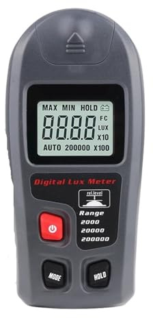 POGHDBXA Misuratore di Luce, Luxometro Digitale, Illuminatore, Fotometro, Alta Precisione ± 4%, Gamma 0,1-200000 Lux/0,01-200000 FC, Luxometro