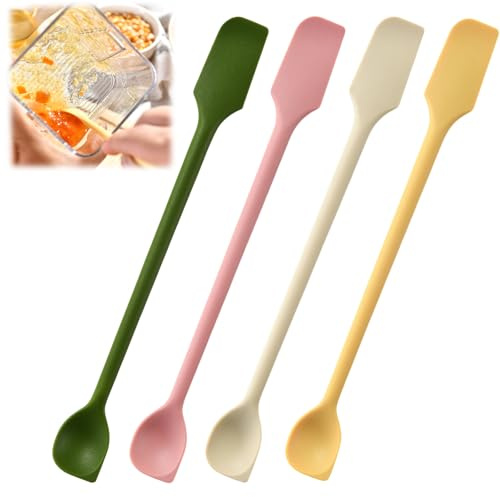 4 Pcs Small Spatula Set, Dual-Ended Silicone Mini Spatulas, Baking Scraper & Rubber Scrapers for Kitchen, Cosmetics and Jars