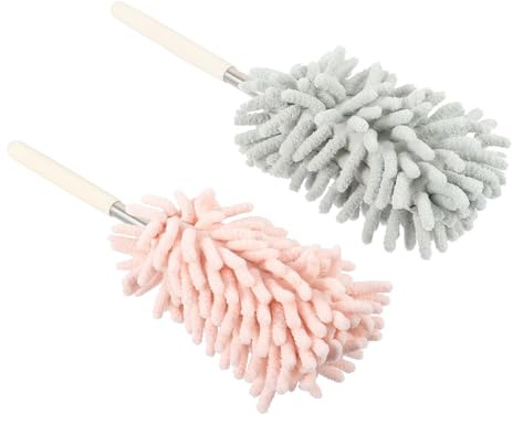 DIYEAH Lot de 2 Plumeaux à Poussière Télescopiques en Microfibre Lavable, Brosses Flexibles Vert et Rose pour Nettoyage Maison et Voiture, Outils Légers pour Poussière et Surfaces