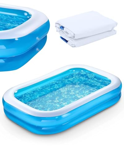 Extra-Large Rectangular Inflatable Family Pool, Wide Paddling Pool for Kids & Adults, Durable Leakproof PVC, Quick-Drain Design for Backyard, Garden & Indoor Play