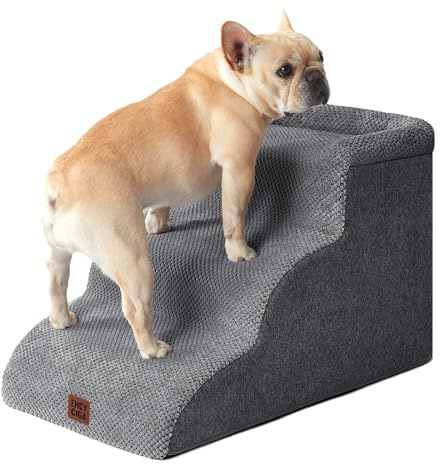 EHEYCIGA Escalier Chien 3 Marches 35.5cm H, Rampe Chien pour Canapé Lit | Mousse Haute Densité, Surface Antidérapante, Housse Amovible et Lavable, Pour Petits Chiens et Chats, Gris