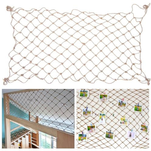 Rete in corda di canapa di iuta per la protezione del balcone, supporto per piante rampicanti, decorazione per interni ed esterni, spessore 10 mm, 1 x 3,5 m, protezione sicura per ringhiere e