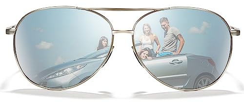Cyxus Davos Style Aviator Sunglasses for Men Polarized UV400 Protection Military Pilot Sunglasses Trendy for Driving Hiking（Silver）