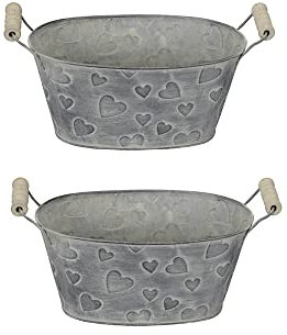finehomegarden Metall Jardiniere Herz 2 Stück Vintage Blumentopf mit Griff Ø21x12cm H10cm Pflanzgefäß Valentinstag