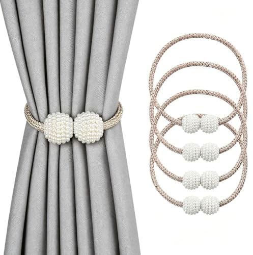 4 Stück Magnetische Vorhang Raffhalter, Vorhang Raffhalter, Vorhang Clips | Vorhang Seil Schnallen, Seil Rückwärtige Vorhang Halter Schnallen für Zuhause, Büro, Hotel Fenster Dekoration