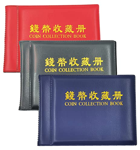 3 Pezzi Raccoglitore per Collezione di Monete, Album Moneta Portamonete, Album Portamonete 180 Tasche, per Monete e Piccole Collezioni di Badge（Rosso, Blu, Nero）