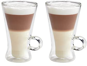 Judge Duo Grande Latte Glass Coffee Cups with Handle, Set of 2 Hollow Vacuum Sealed, Heat Resistant, 320ml Latte Cup