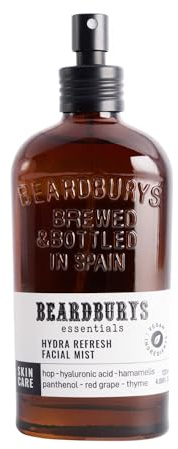 Beardburys Essentials Hydra Refresh | Nebbia Facciale Idratante E Rinfrescante. Azione Cosmetica Nutritiva E Rivitalizzante 24H. Bruma Con Acido Ialuronico E Vite Rossa. 120 Ml