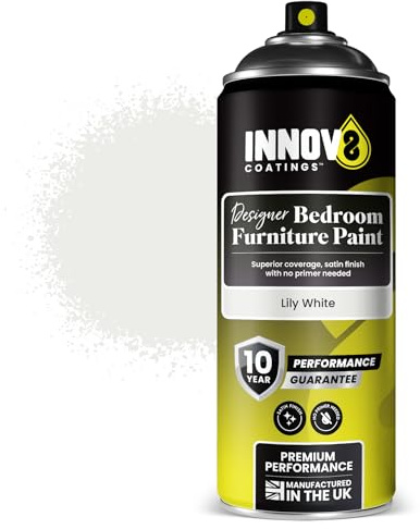 DESIGNER BEDROOM FURNITURE SPRAY PAINT - DIY - WARDROBE CUPBOARD FURNITURE - No Primer or Top Coat - Satin Finish - 400 ml AEROSOL - Lily WHITE - 10 Year Guarantee Wood MDF Plastic Metal - Fast Dry
