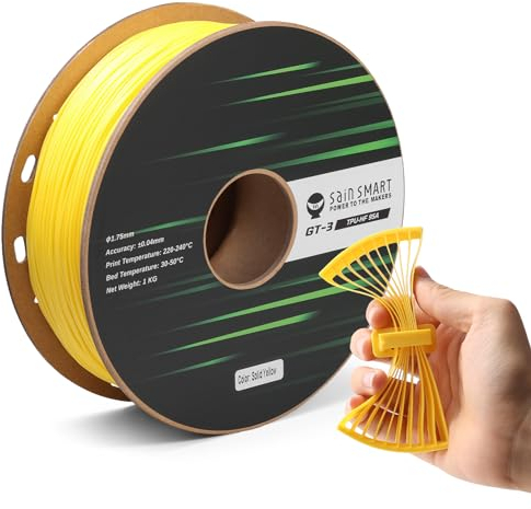 SainSmart TPU-Filament 1,75 mm, GT-3 flexibles 3D-Drucker-Filament für Hochgeschwindigkeitsdruck 500 mm/s, UV-beständig, gelb, 1 kg Spule, Maßgenauigkeit +/- 0,04 mm