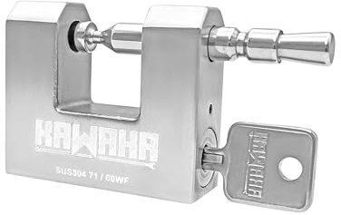 KAWAHA 71/60KD-3SK - Lucchetto a D in acciaio inox resistente, con chiave per porta del garage, contenitori, capannoni e magazzini (6,5 cm, chiave diversa, 3 chiavi in acciaio inox)