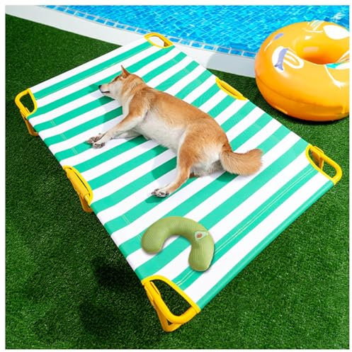 SJWJWOO Hunde-Outdoor-Bett mit Kissen, keine Montage erforderlich, kaufest, atmungsaktiv, kühlend, erhöhtes Hundebett für Katzen, Hunde, Camping oder Strand, Grün, L 106 x 61 x 22 cm