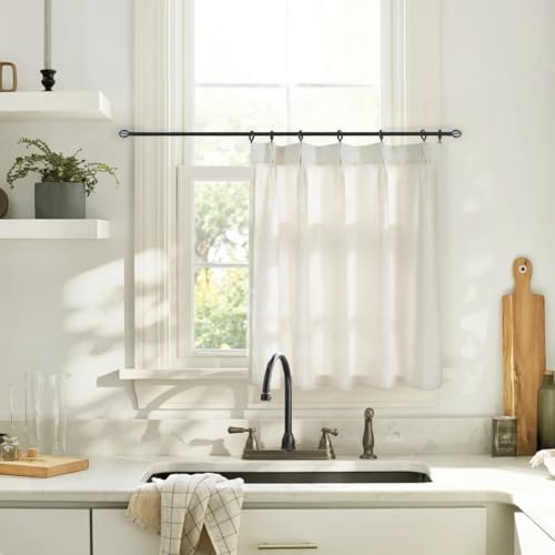 Lino Rosa Short Curtains for Windows,Linen Boho Sheer Farmhouse Style Kitchen Tier Curtains