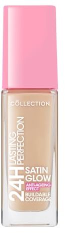 Collection Cosmetics Lasting Perfection Satin Foundation, Full Coverage, Anti-Ageing Effect, 24 Hour Wear, Contains Hyaluronic Acid, 27ml, Porcelain Cool