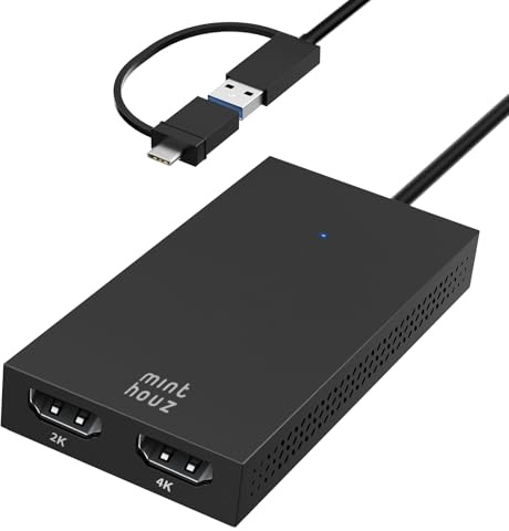 Minthouz USB 3.0/USB C auf Dual HDMI Adapter, 4K@30Hz + 1080p@60Hz HDMI Splitter 2 Monitore Gleichzeitig für Dell HP Surface Lenovo, Unterstützt Windows and M1/M2/M3/M4 MacBook | Universal Video Graphics Adapter für TB 5/4/3, USB 4, USB-A/C, Mac und Windows, Dual HDMI Extender für Windows & MacBook