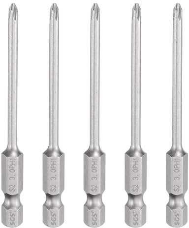QUARKZMAN 5Pcs Embout de Tournevis Cruciforme Phillips #1 Ph1 Tige Hexagonale de 1/4 Longueur de 3 (75mm) en Acier S2 Magnétique pour Perceuse 0.118 (3mm) Tige