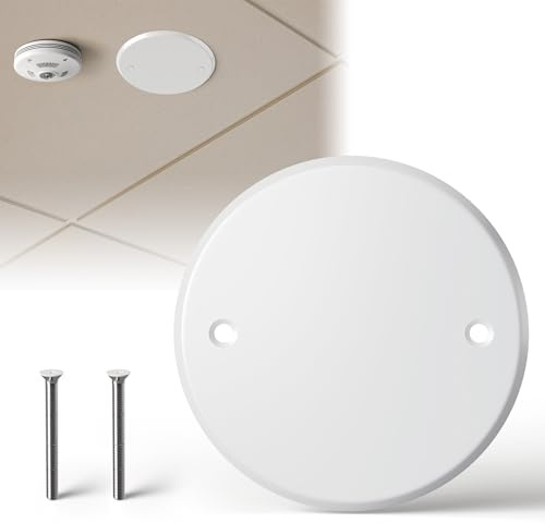 Gadgetzan Ceiling Cover Plate,5 Inch Round Electrical Box Plate for 4 Inch Electric Box,Metal Round Wall Plate Cover for Smoke Detector,Hole Spacing 3.5 Inch - 1 Pcs(White)