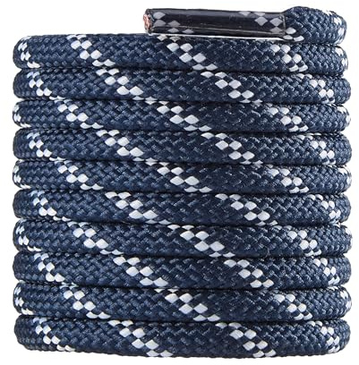 CCSOFTIME Lacets Chaussures pour Bottes Renforcés et Résistants Lacets Ronds pour Chaussures de Randonnée de Sécurité de Travail de Marche de Baskets,Bleu Marine/Blanc,120cm