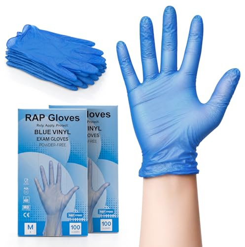 Blue Vinyl Disposable Gloves Medium Pack of 200 Heavy Duty Powder-Free | Latex free and non-sterile, ambidextrous, for food handling, laboratories, cleaning rounds and maintenance tasks