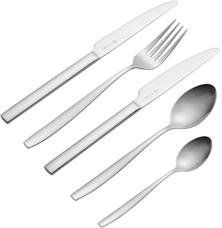 Viners Sardinia 20 Piece Cutlery Set |18/0 Stainless Steel | Square Handles | Serves 4 + 4 Steak Knives | Dishwasher Safe