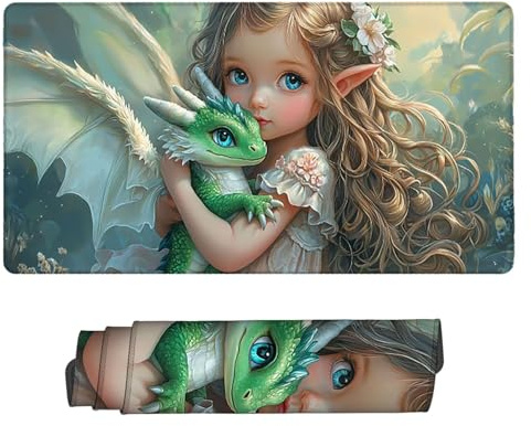 Gaming Mauspad 700 x 300 mm XXL Gaming Mousepad Verlängertes Großes Mauspad Schreibtischauflage, Genähte Kanten Mousepad, Rutschfeste Gummibasis, Office Mouse Pad (niedlich Mädchen Dinosaurier) Z-534