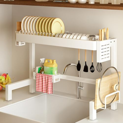 Gott om förvaring, god ventilation och dränering, lättåtkomlig | Robust och kraftig diskbänksställ, diskställ, avrinningsställ, multifunktionell och ätpinnarhållare (enkelt lager 75 cm/29,5