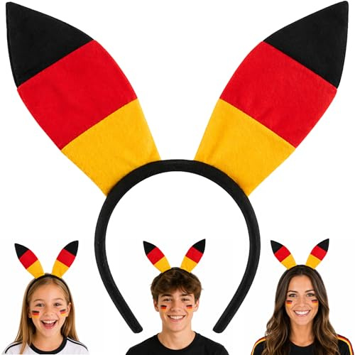 CARPETA Deutschland Haarreif mit Hasenohren – Schwarz Rot Gold Fan Accessoire – 24x32 cm – Bequem & Leicht – Für Kinder & Erwachsene – Perfekt für WM 2026, EM, Public Viewing & Deutschland Party