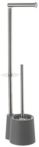 LOLAhome Portarrollos de Papel Higiénico de Pie, Escobilla de Acero Inoxidable y Escobillero de PVC Gris, Instalación sin Taladro, Diseño Moderno y Funcional para un Baño Elegante y Ordenado