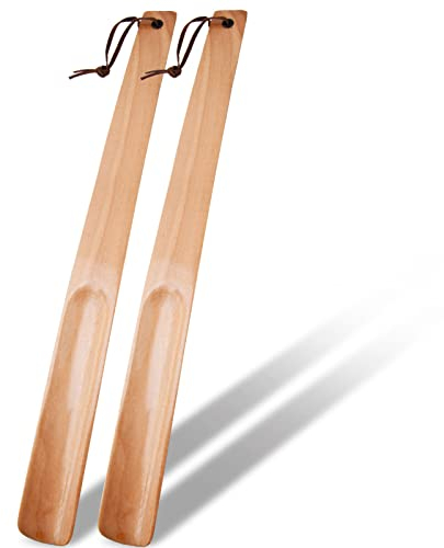 onebarleycorn 2Pcs Calzador Largo de Zapatos, 38 cm, Calzadores Largos de Madera Calzadora Shoe Horn Long para Personas Mayores, Hombres, Mujeres, niños (Marrón Claro)