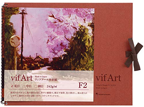 Maruman VifArt Watercolor Artbook- Premium Rough Watercolor Paper, Natural White, F2, 7.83 x 10.28, 15 Sheets/ 30 Pages, Reinforced Cover Sketchbook for Watercolor & Mixed Media, Red