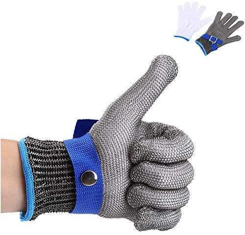 FILFEEL Antitaglio Guanto Sicurezza Prova Taglio Resistente Pugnalata 316L Filo Acciaio Inossidabile Caccia Pesca Macellaio Guanto Cotone Durevole ad Alte Prestazioni Livello 5