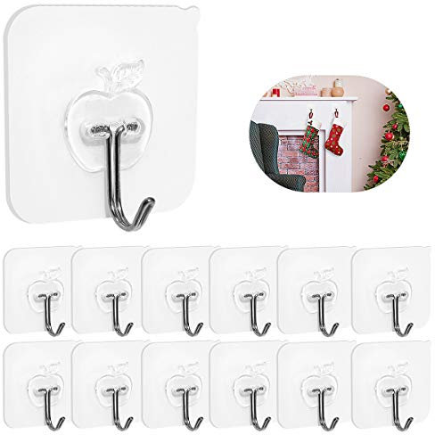 Hushtong 24Pack Adhesive Hooks Heavy Duty Wall Seamless Hooks 8kg (Max) Self Adhesive Hook,Waterproof and Oilproof for Bathroom Kitchen