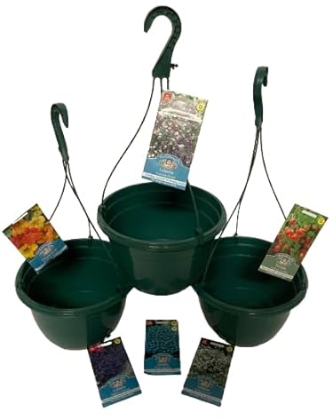 Gone Potty 25CM Green Plastic Hanging Baskets/Planters (x10)