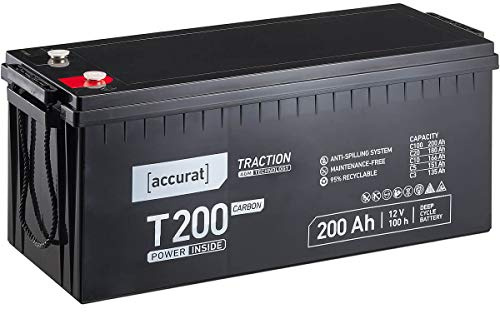Accurat AGM Batterie T200-12V, 200Ah, zyklenfest, wartungsfrei, Wohnwagen | Traction Versorgungsbatterie, Carbon Blei Akku, Solarbatterie, Bootsbatterie für Wohnmobil, Camper, Bootsbatterie