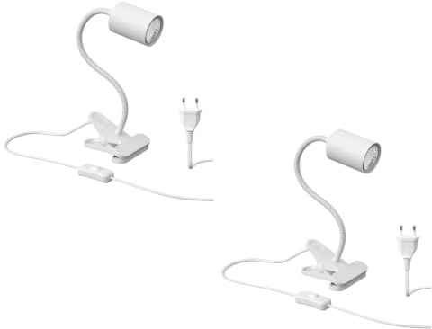 ledscom.de 2x Klemmleuchte WAIKA mit Schwanenhals und Schalter weiß matt, inkl. GU10 LED Lampe (warmweiß, 2,339W, 227lm, 110°)