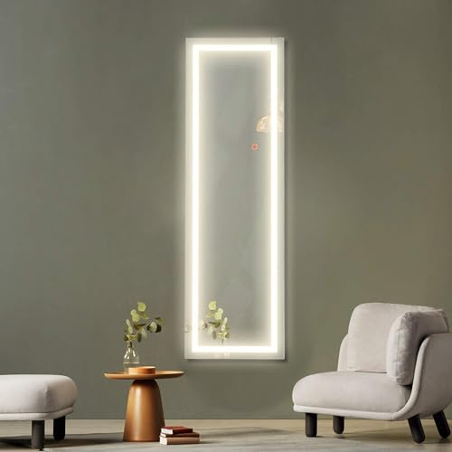 COSTWAY väggspegel, 37 x 120 cm, 2 i 1 helkroppsspegel med 3 färger, LED-belysning, dörrspegel med justerbara krokar, hängande spegel för sovrum, vardagsrum, entré