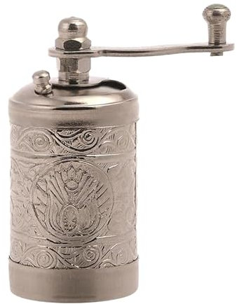 LaModaHome Silver Manual Hand Grinder Mill for Turkish Greek Arabic Coffee Beans & Spice Pepper Salt, Brass