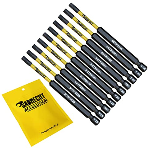 SabreCut 10pcs SCTP2589_10 89mm T25 TX25 Security Impact Screwdriver Bits | Forged precision tips and heat-treated torsion steel improve impact resistance, durability and reduce breakage