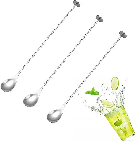 3 Stück Lang Cocktail Löffel Edelstahl poliert Löffel Cocktail Löffel Barkeeper Löffel Professionelle Barlöffel Barware Rührlöffel Longdrinklöffel für Martinis Gin Kaffee Bar Cocktail-Shaker 27.5cm