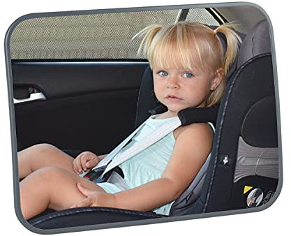 Prolyr® Espejo retrovisor coche bebé - Espejo asiento trasero coche para ver al bebé fácilmenlte, Gran visión, Seguro e Irrompible, Instalación rápida, Universal, Nuevo diseño (Negro)