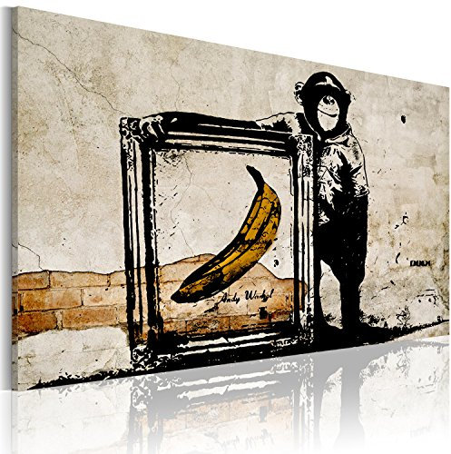 B&D XXL - Akustikbild Banksy Monkey Framed Warhol Banana Bilder Akustikschaum Hochleistungsschallabsorber Schallschutz Leinwand 1 tlg Wandbild Raumakustik Schalldämmung Graffiti