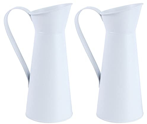 YARNOW 2 Stücke Vintage Milchkanne Metall Blumenvase Rustikale Gießkanne Eisen Blumentopf Landhaus Shabby Chic Vase Retro Übertopf für Balkon Schreibtisch Büro Wohnzimmer Tischdeko