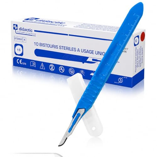 Bisturi monouso lama : confezione da 10 bisturi medici | Qualità professionale | Materiale chirurgico sterile | Dermaplaning| Pedicure| Scrapbooking | Modellismo | Ospedale (10x bisturi n° 15)